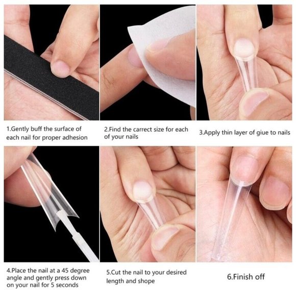 Half Cover False Nail Tips Pre Numbered Clear Press On Nails Set 1.69in-1.38in - Picture 5 of 5